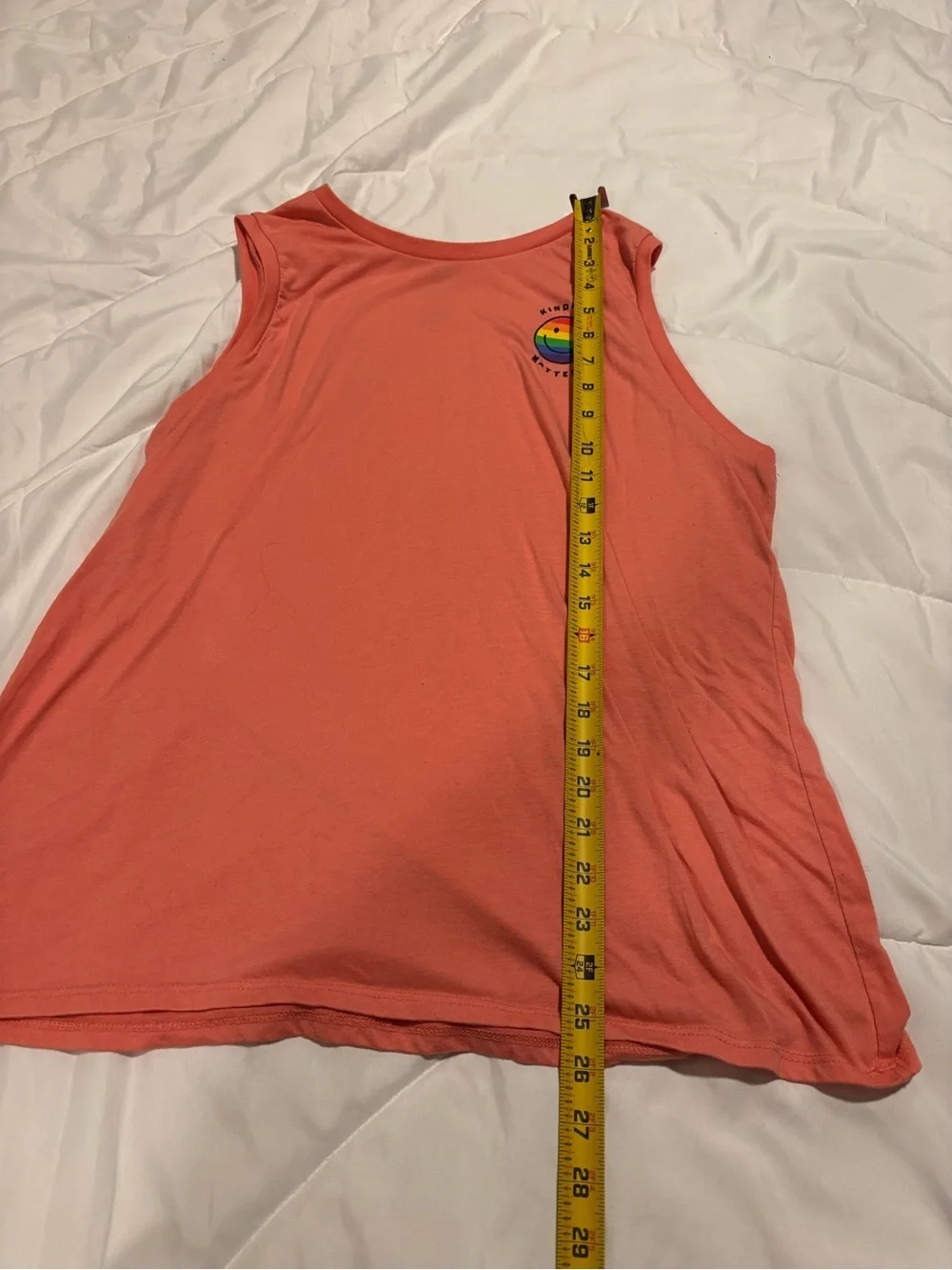 Coral Women's Sleeveless Tank with Rainbow Patch “kindness matters” XL